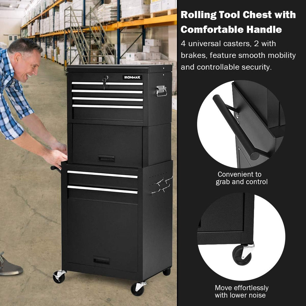 Goplus Tool Chest, 3-in-1 Rolling 6 Drawers Tool Cabinet with Detachable Top ...