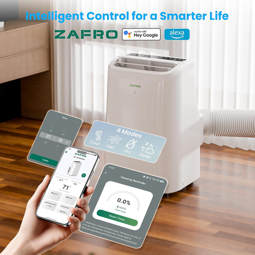 ZAFRO Portable Air Conditioner, 12000 BTU(8000 BTU SACC), 72H Drainage-free