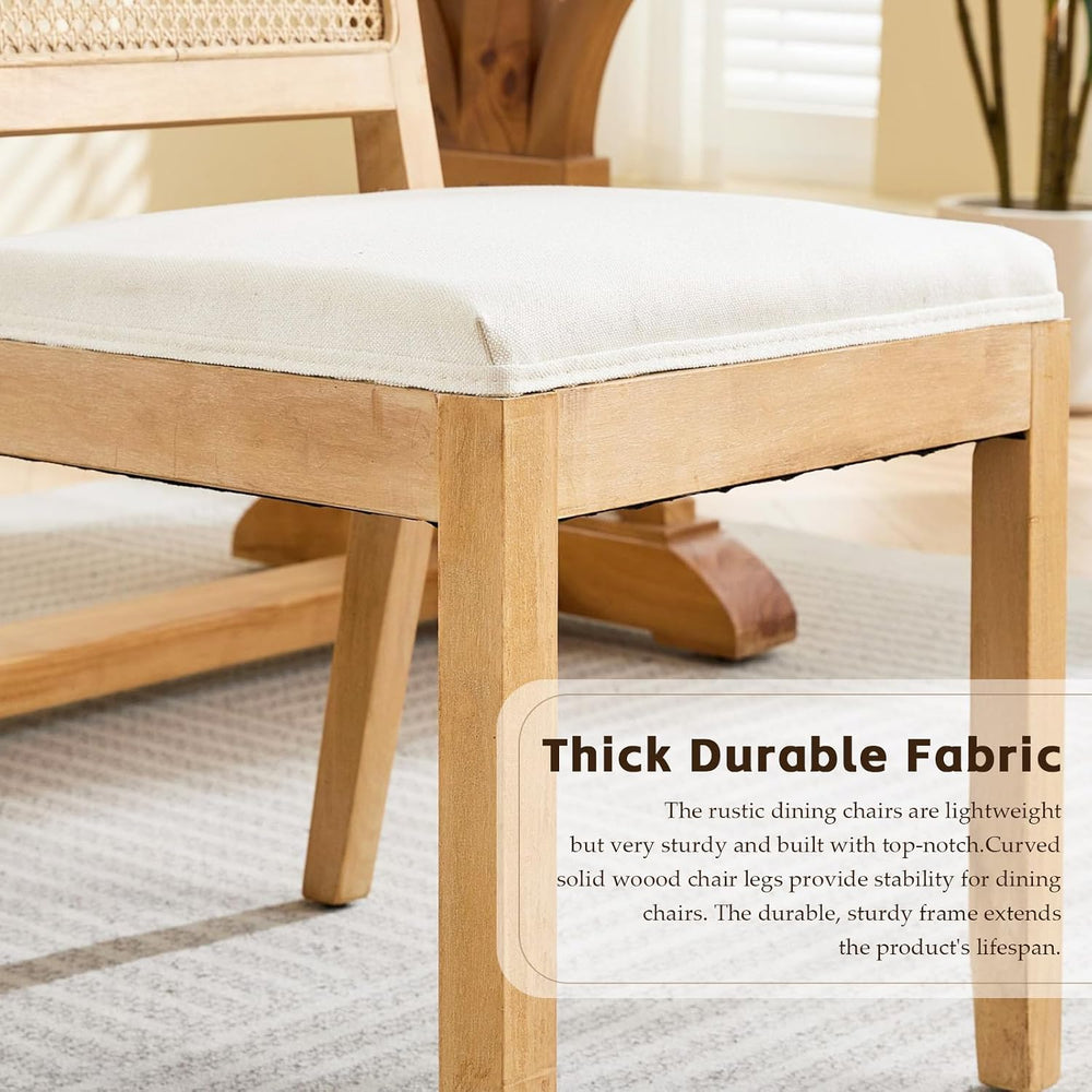 French Country Dining Chairs, Beige Color Rattan, Set of 4