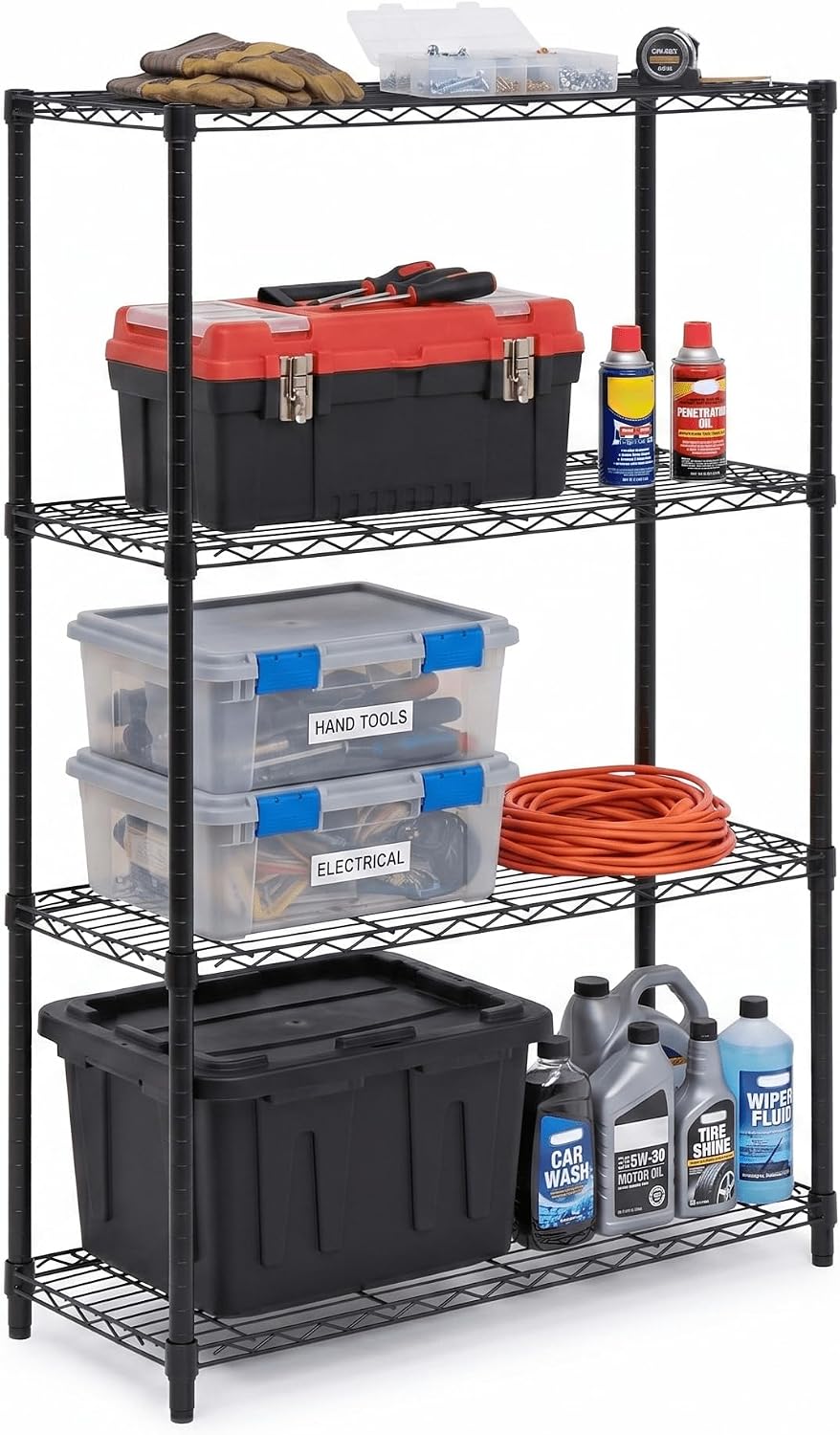 Honey-Can-Do 4-Tier Heavy Duty Adjustable Shelving Unit, 250-lb Per Shelf Met...