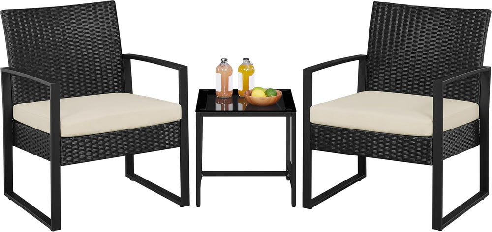Yaheetech 3 Pieces Rattan Bistro Set, Outdoor Wicker Patio Modern Conversatio...