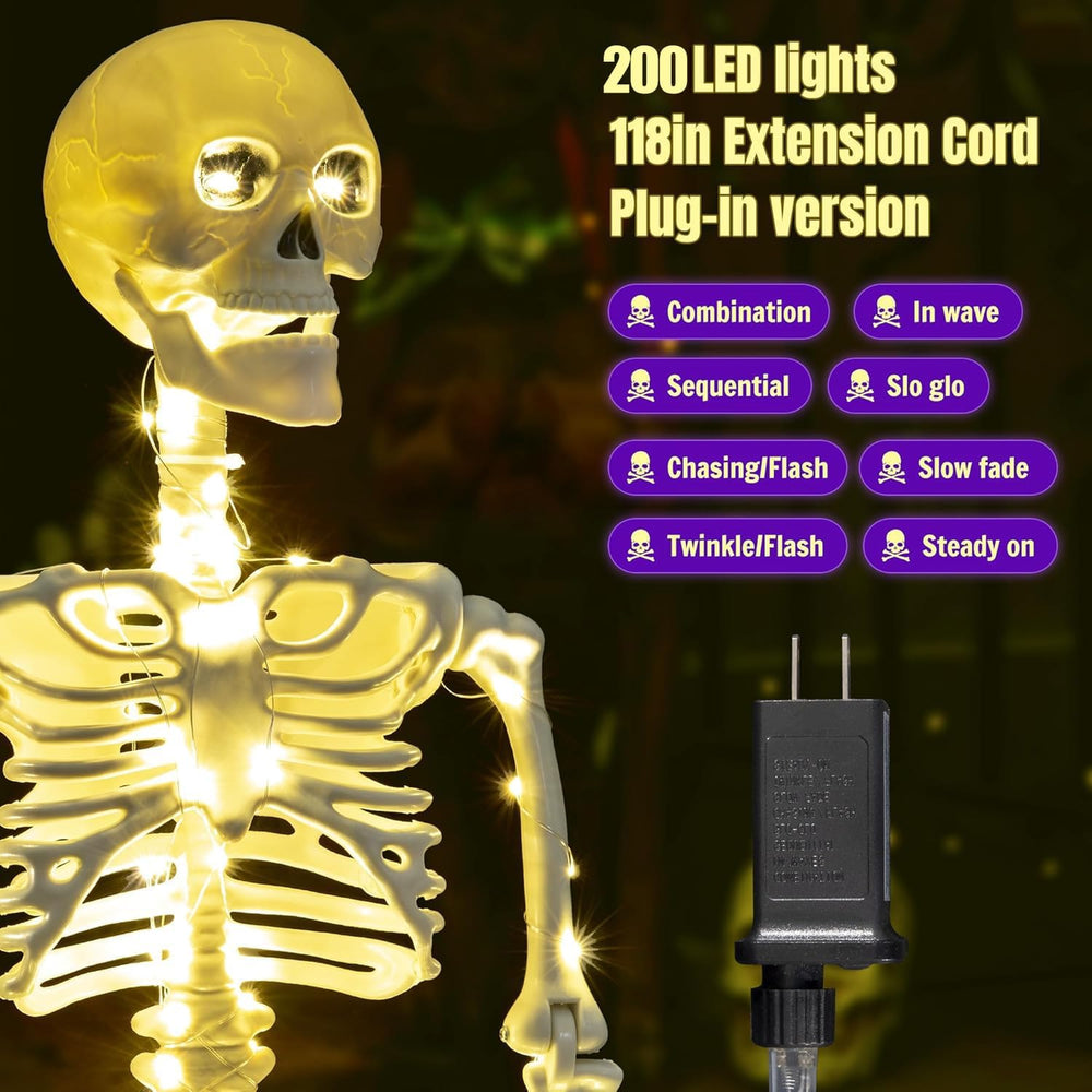 2 Pack 40 Inches Plug Operated 400 LED Light Up Halloween Skeleton Full Body ...