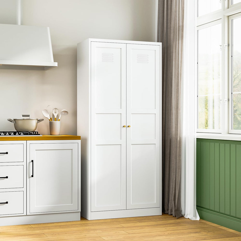 White Storage Cabinet with Adjustable Shelves-Metal Home Kitchen Pantry Cabin...