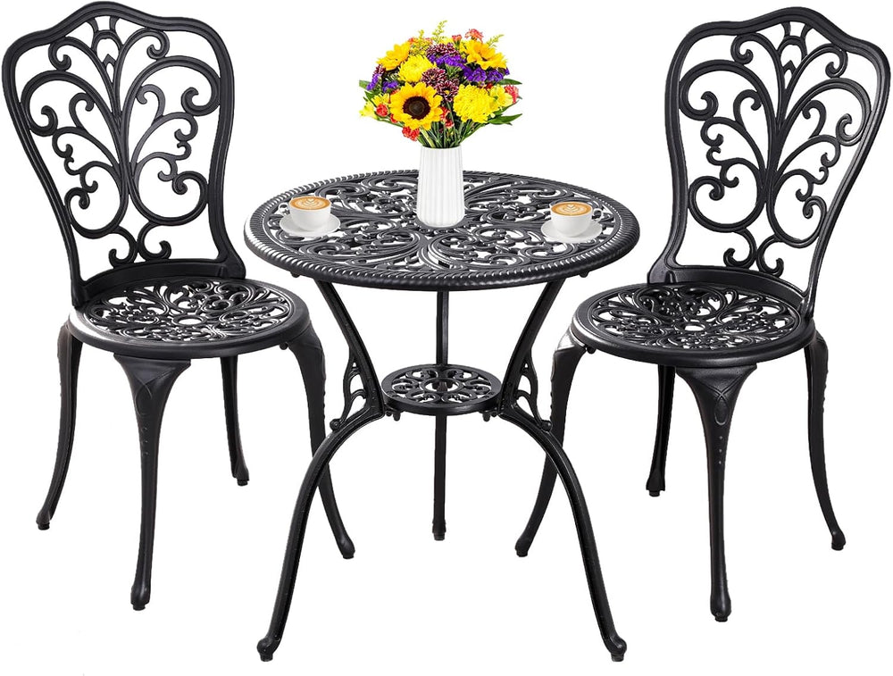 Outdoor Bistro Set 3 Piece Patio Bistro Set, Cast Aluminum Bistro Table and C...