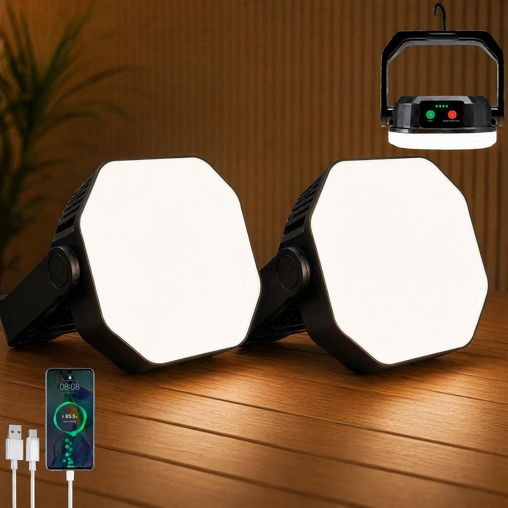 SyouHome Rechargeable Camping Light, 4000LM 6600mAh Solar Lantern, 2 Pack