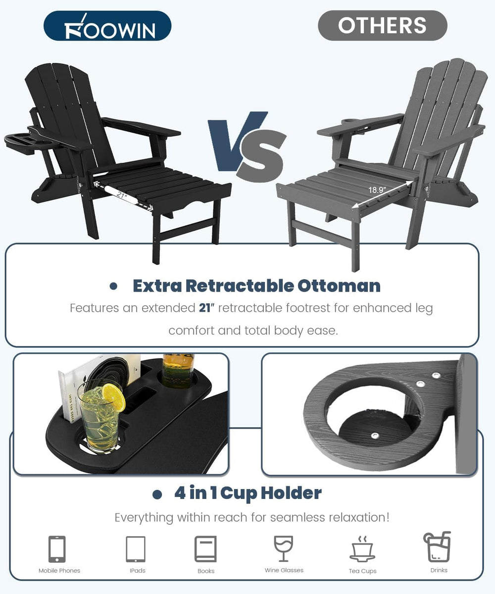 FOOWIN Folding Adjustable Adirondack Chair with Ottoman Set of 2