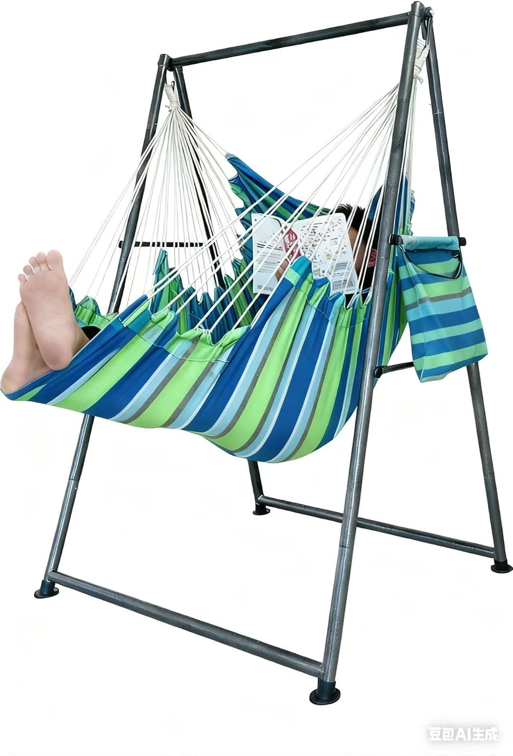 Hammock Chair Stand with X-Large Swing Chair with Footrest,Anti-Tip Thickened...