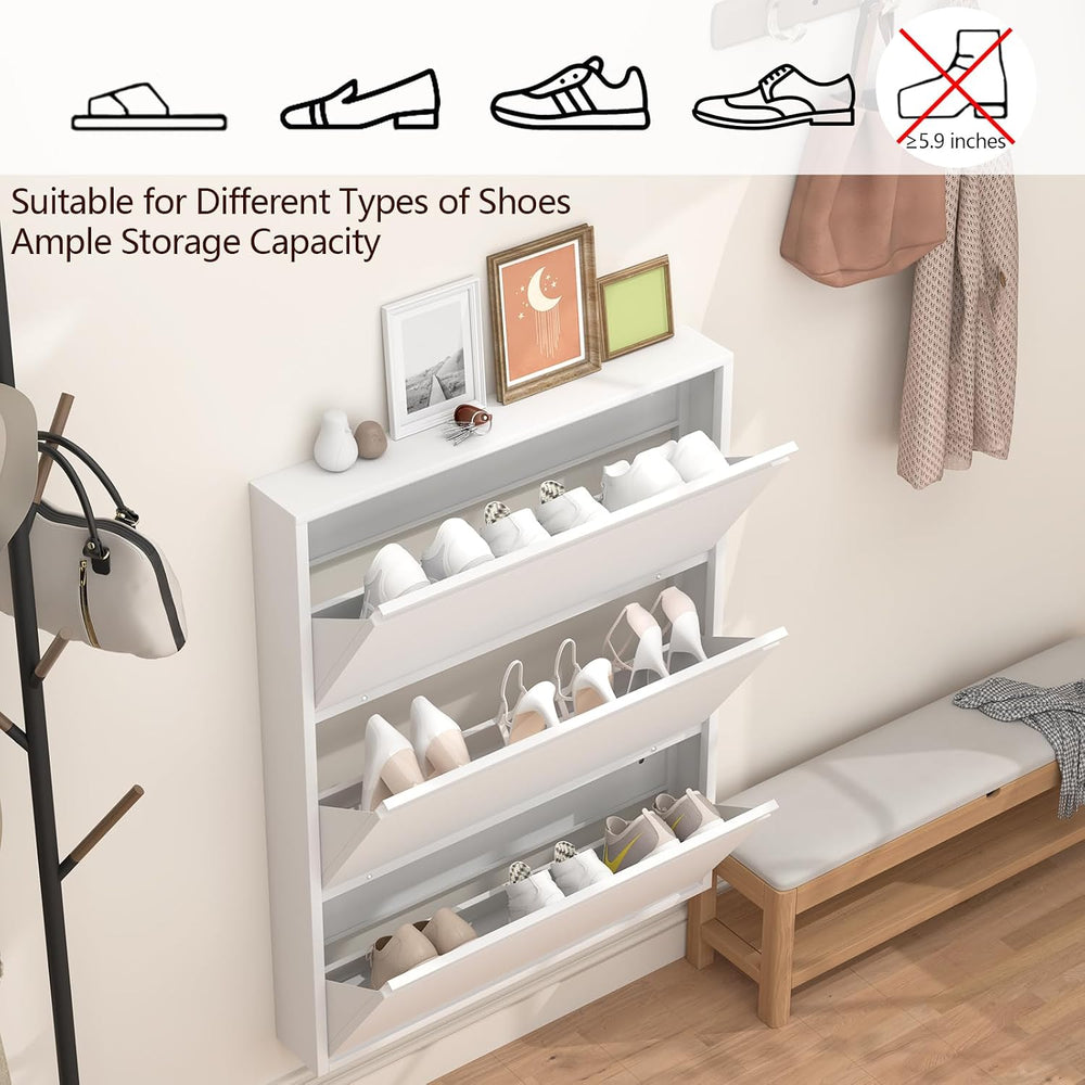 Slim Wall Mounted Metal Storage Cabinet with 3 Flip Drawers