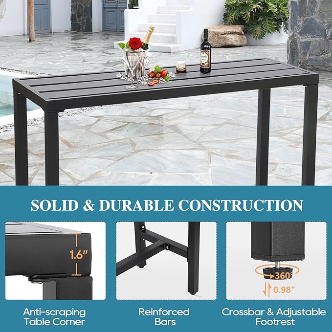 Outdoor Bar Table, Patio Console Pub Height Tables with Powder Coated Steel F...