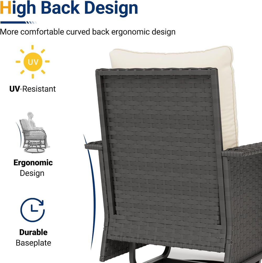 UDPATIO Outdoor Furniture 3 Piece Patio Swivel Chair, Olefin Fade Resistant