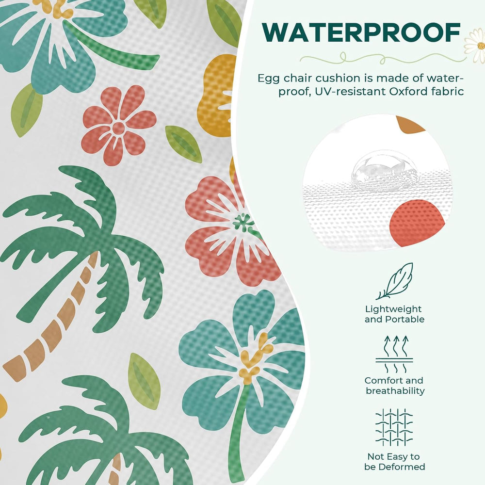 Hanging Egg Chair Cushion 47x35x7 Inches Waterproof Green Coconut Tree