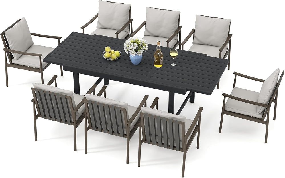 HAPPATIO 9-Piece Aluminum Patio Dining Set,Aluminum Outdoor Dining Set with C...