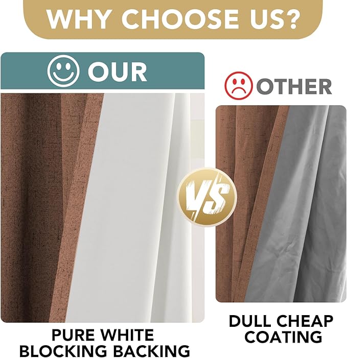 H.VERSAILTEX Linen Blackout Curtains Durable Thick Textured Linen Look 100% B...