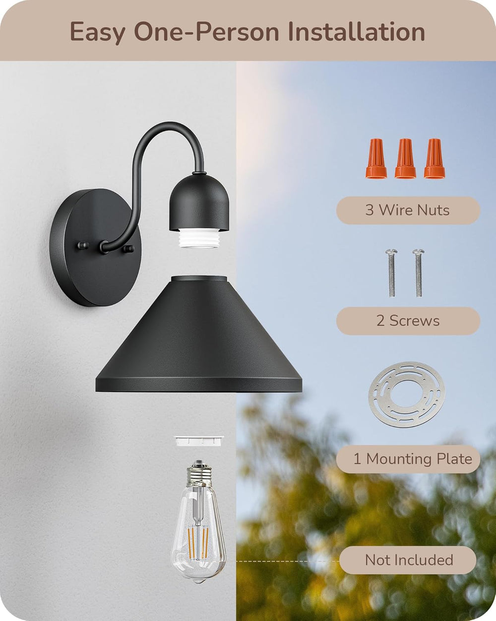 EDISHINE 8IN Gooseneck Barn Outdoor Wall Light, Farmhouse Porch Light