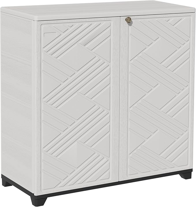 ADDOK Indoor Outdoor Plastic Storage Cabinet 34"x15"x34", Outdoor Storage Shed for Living Room, Hallway, Balcony, Garage, Garden, Backyard-White(W/O Shelf)