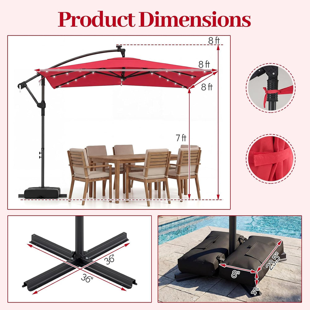 Tangkula 8x8 FT Solar Patio Umbrella with Base Included, Square Offset Cantil...
