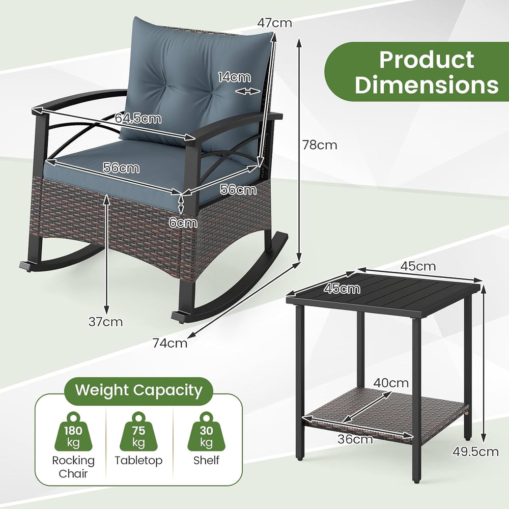 ORALNER 3-Piece Wicker Rocking Chair Set, Outdoor Cushioned Rocker and Acacia...
