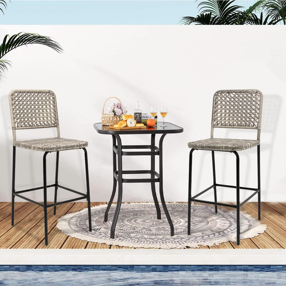 Sundale Outdoor Patio Bar Stools Set of 4, Hand Woven PE Rattan Hollow Back A...