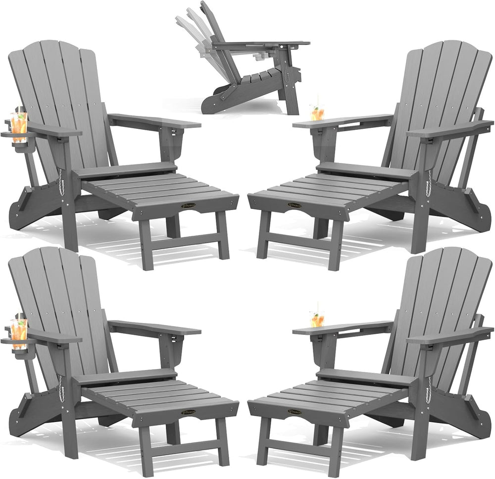 THOEOE Adirondack Chairs with Footrest, Folding HDPE Chairs Set of 4