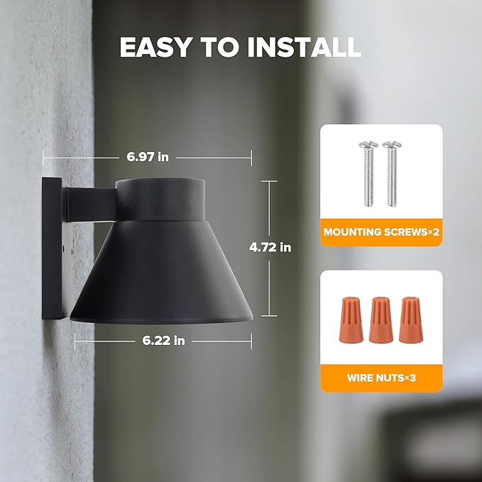 UME 2 Pack LED Outdoor Wall Light Fixtures, Black Front Porch Lights Wall Mou...