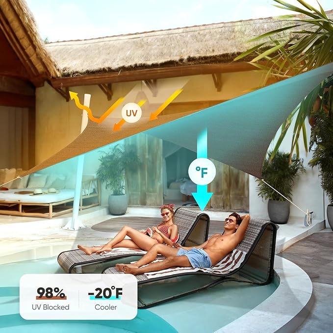Quictent 185G HDPE Square 24x24FT Sun Shade Sail Canopy 98% UV Block Top Outd...