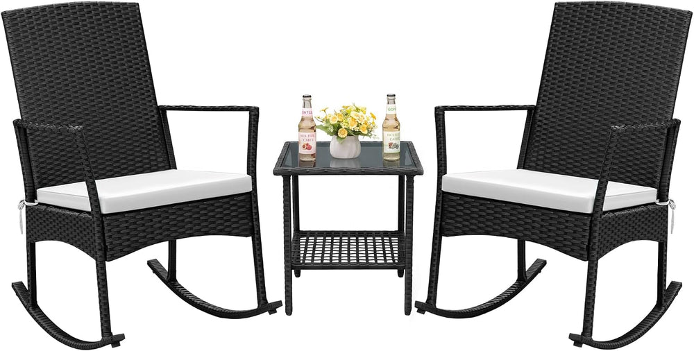 Flamaker Rocking Chair Outdoor High Back Patio Chairs with Table,Beige