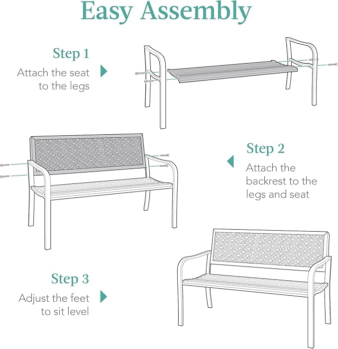 Best Choice Products Outdoor Bench 2-Person Metal Steel Benches Furniture for...