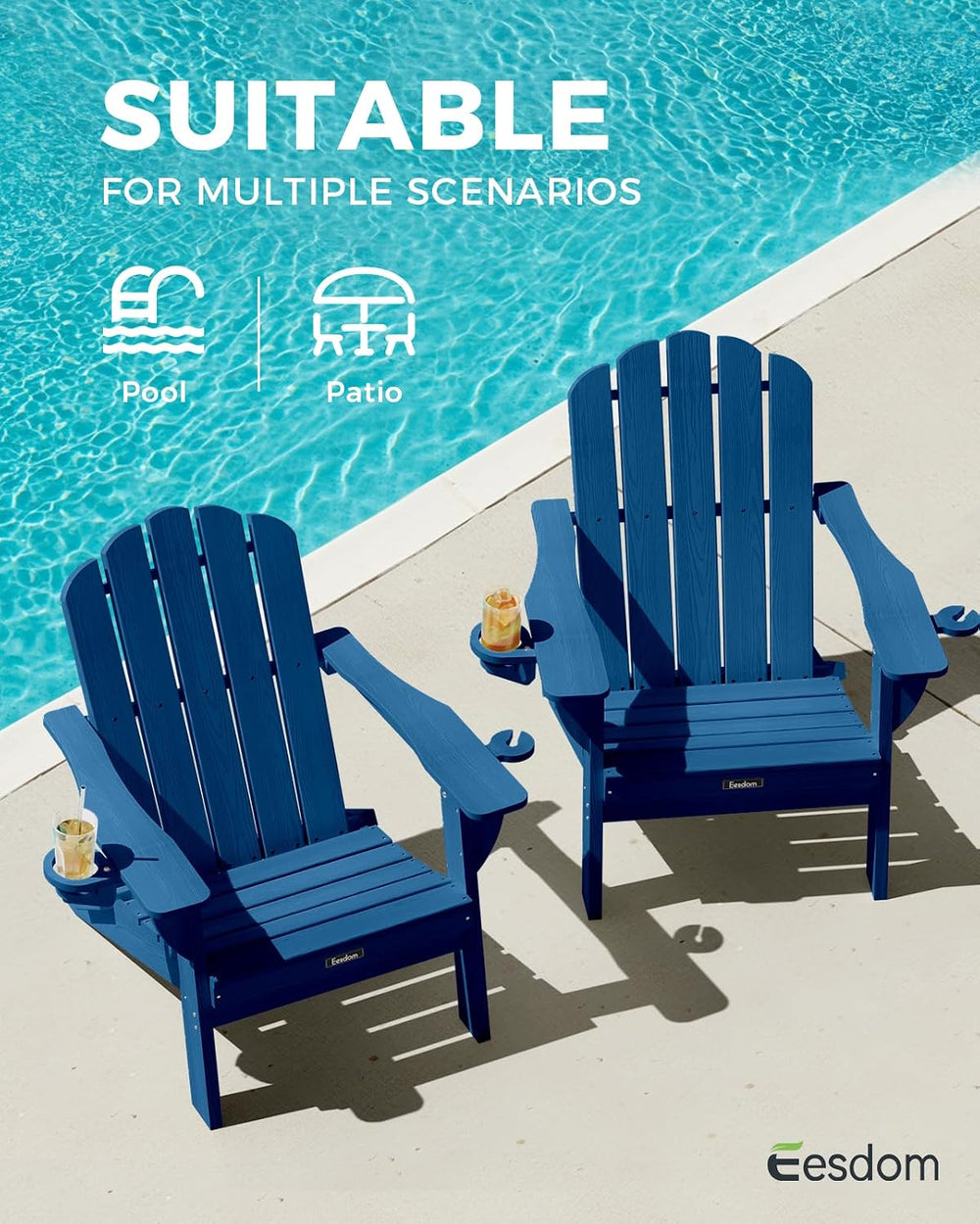 Folding Adirondack Chairs Set of 4, Plastic Patio Chair with 2 Cup Holders