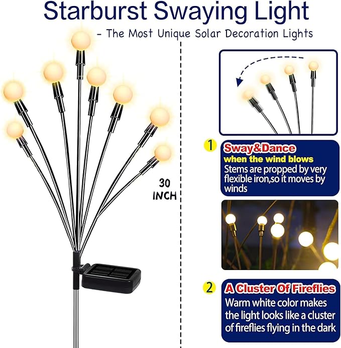 TONULAX Solar Garden Lights - Upgraded Solar Swaying Light, Sway by Wind, Out...