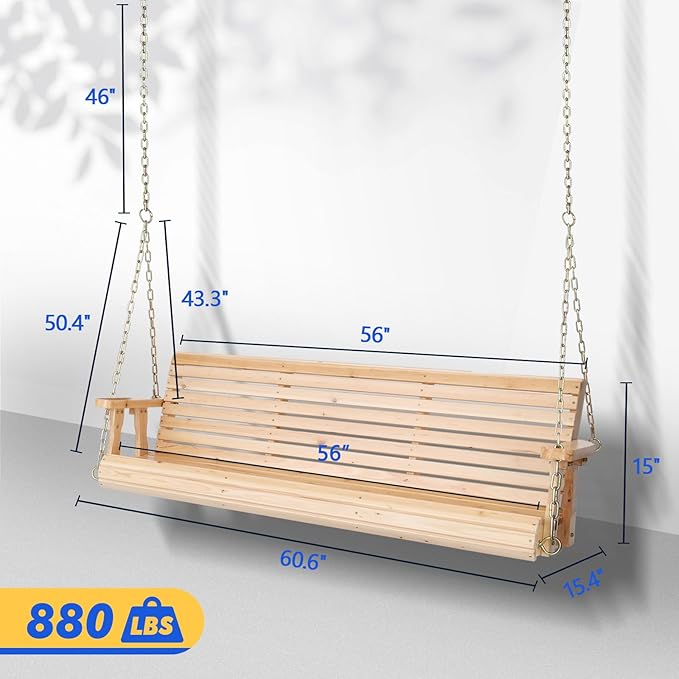 VINGLI Upgraded Patio Wooden Porch Swing for Courtyard & Garden, Heavy Du...