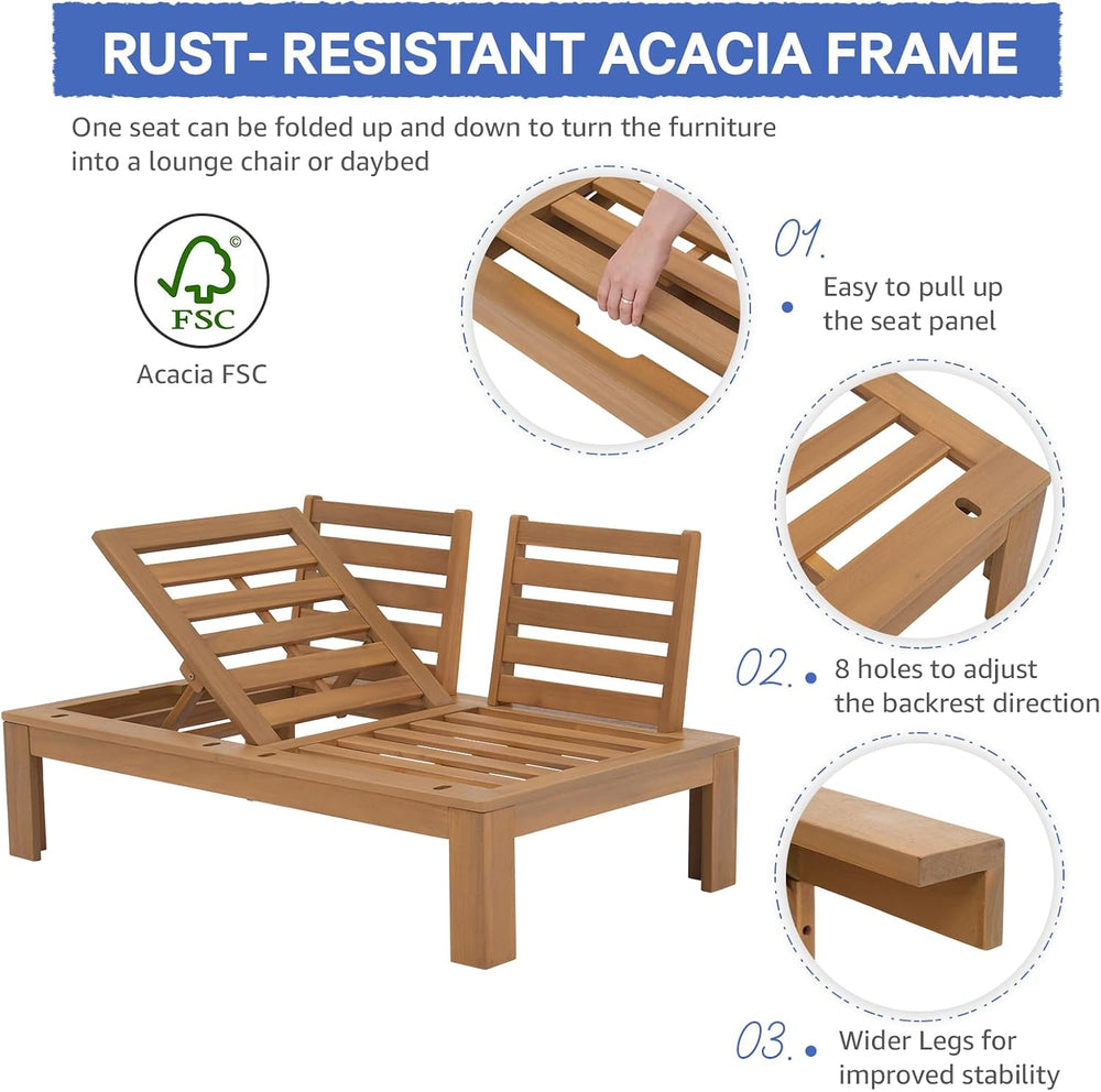 4 Piece Acacia Wood Patio Furniture Outdoor Sectional Sofa Set