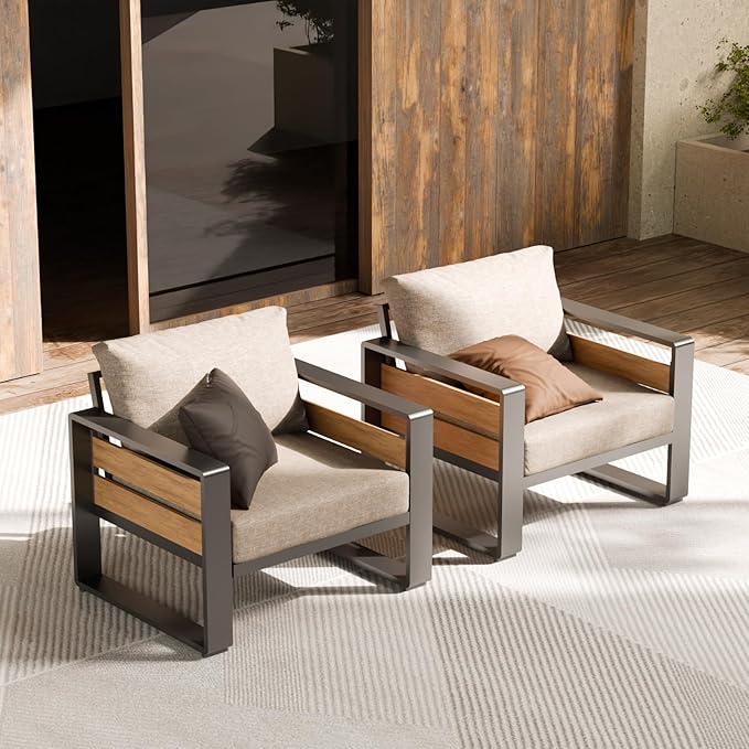 ZANDOR Aluminum Outdoor Patio Furniture - 2 Pcs Armchairs and Coffee Table, A...