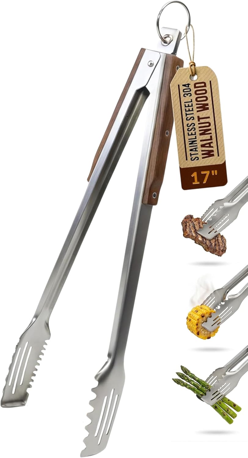 17-Inch Grill Tongs, Heavy Duty 304 Stainless Steel BBQ Tongs, Extra-Long Loc...