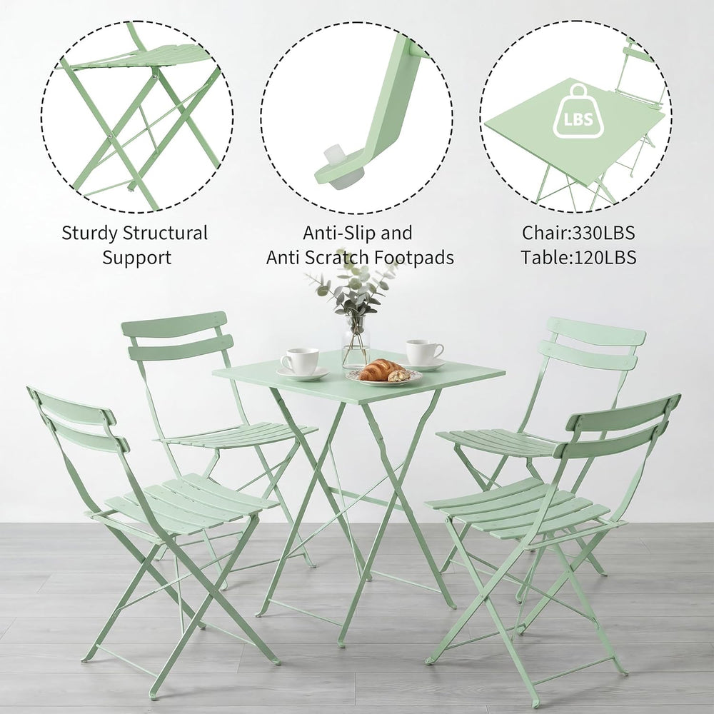 IDEALHOUSE Bistro Table and Chairs Set of 4, Folding Design, Green