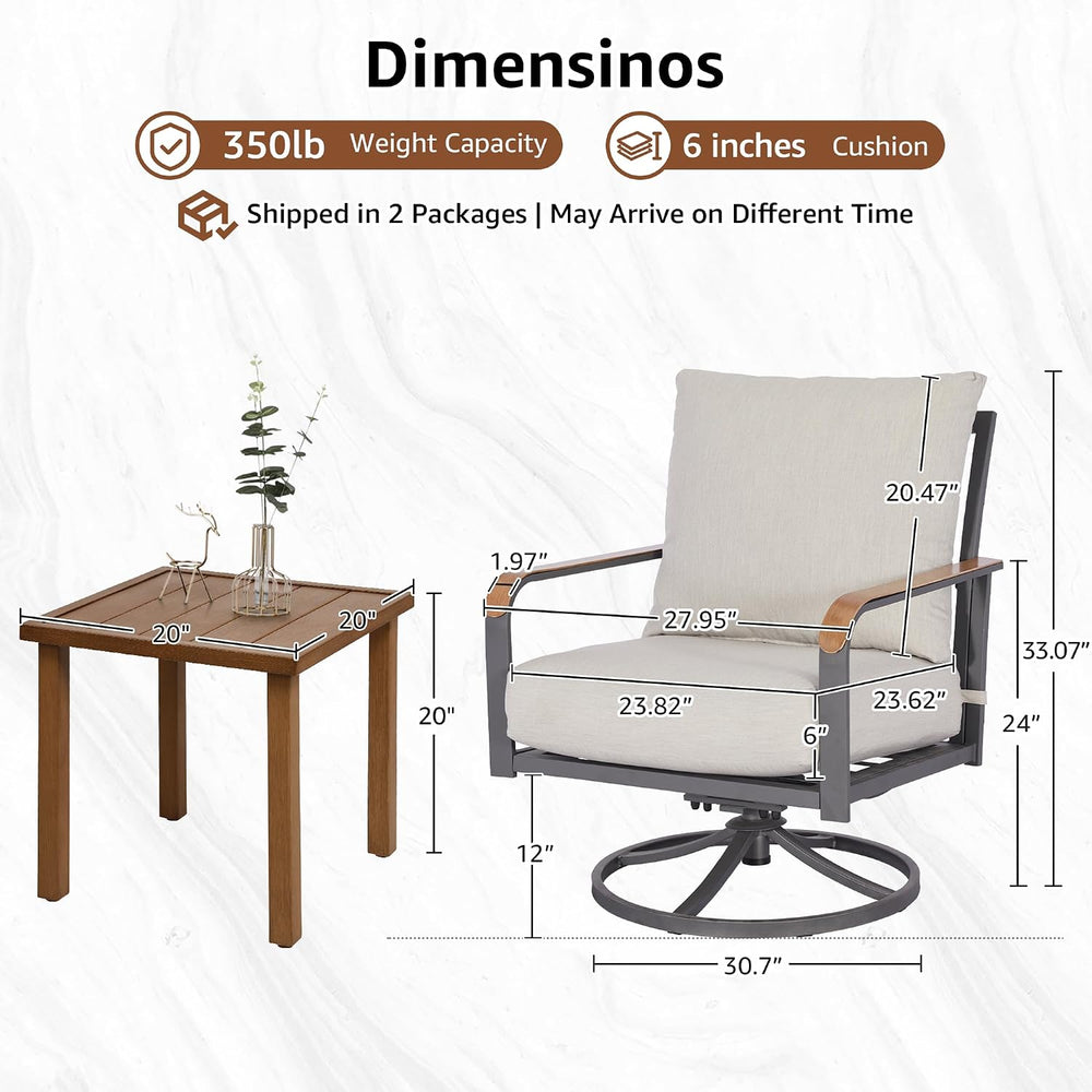 Patio Swivel Chairs Set of 2,Outdoor Rocker Chairs Set with 6" Thick Cus...