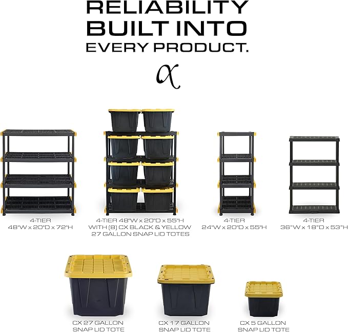 CX Black & Yellow, 5-Tier Heavy Duty Plastic Storage Shelves that Support...