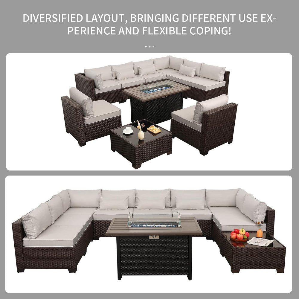 Rattaner 10 Pieces Outdoor Sectional All-Weather Wicker Patio Furniture Set P...