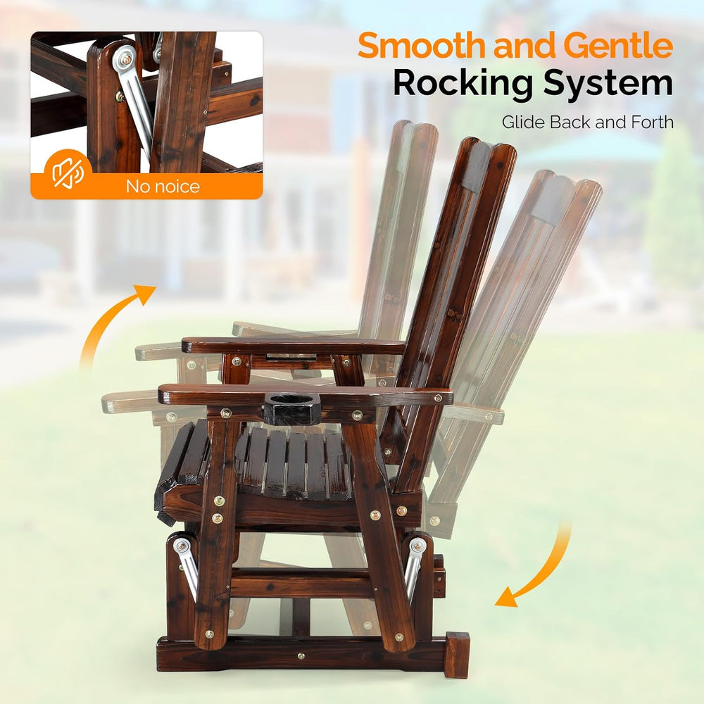 VINGLI Wooden Patio Glider, Heavy Duty 600 LBS Outdoor Glider with Cup Holder...