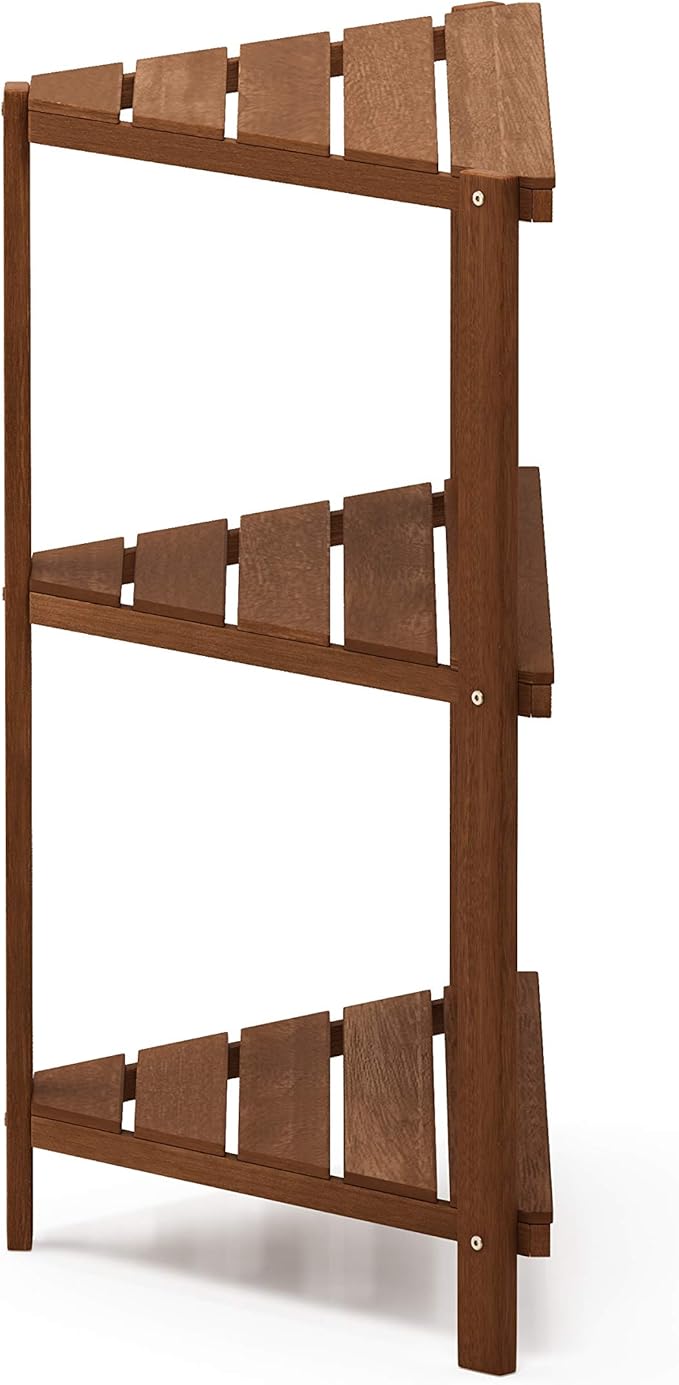 Furinno FG18445 Tioman Hardwood Patio Furniture Corner Shelf in Teak Oil, Nat...