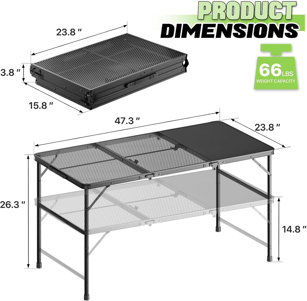 Magshion Portable 4FT Folding Table, Three-fold Grill Picnic Table, Lightweig...