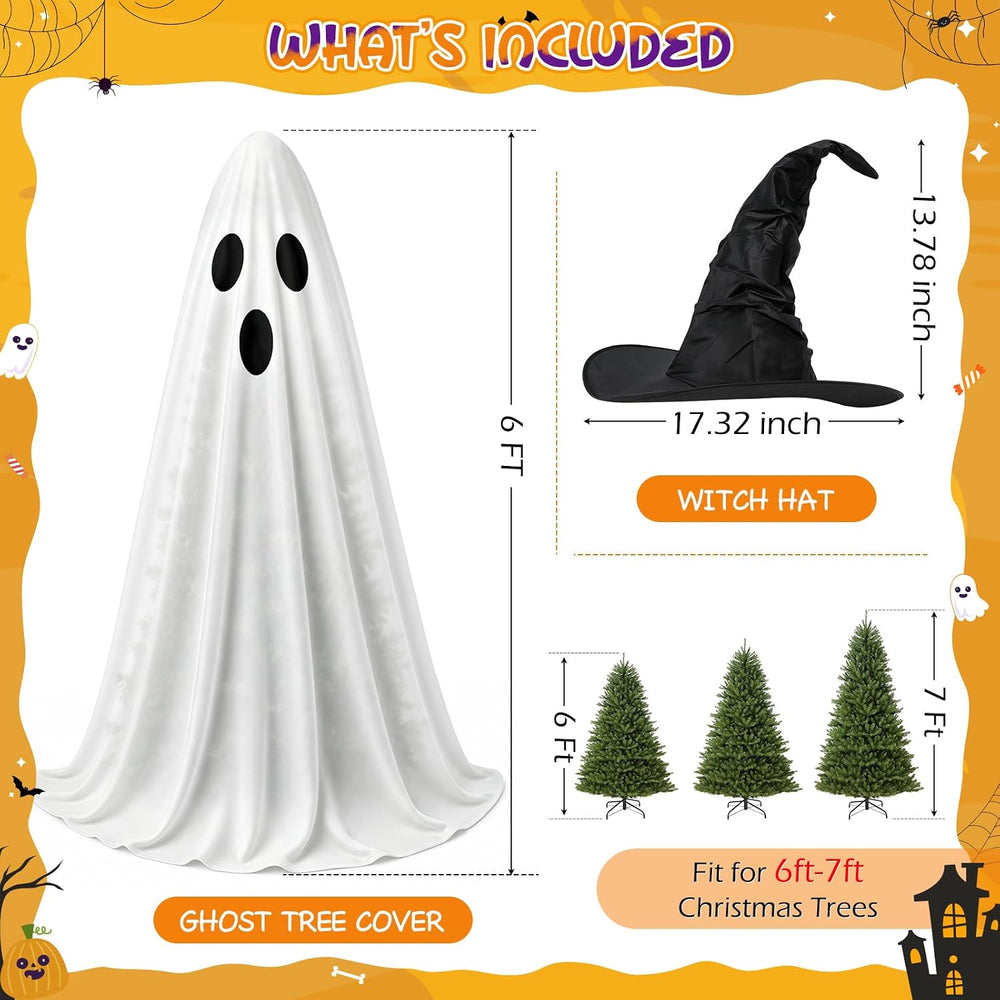 Halloween Ghost Tree Decorations Ghost Tree Cover with Witch Hat