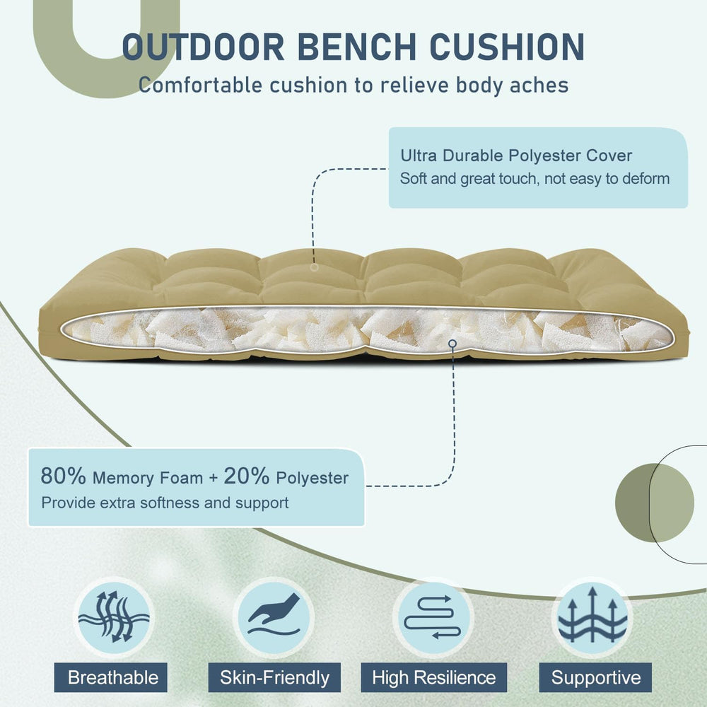downluxe Outdoor Bench Cushion for Patio Furniture, Water Resistant Tufted Ov...