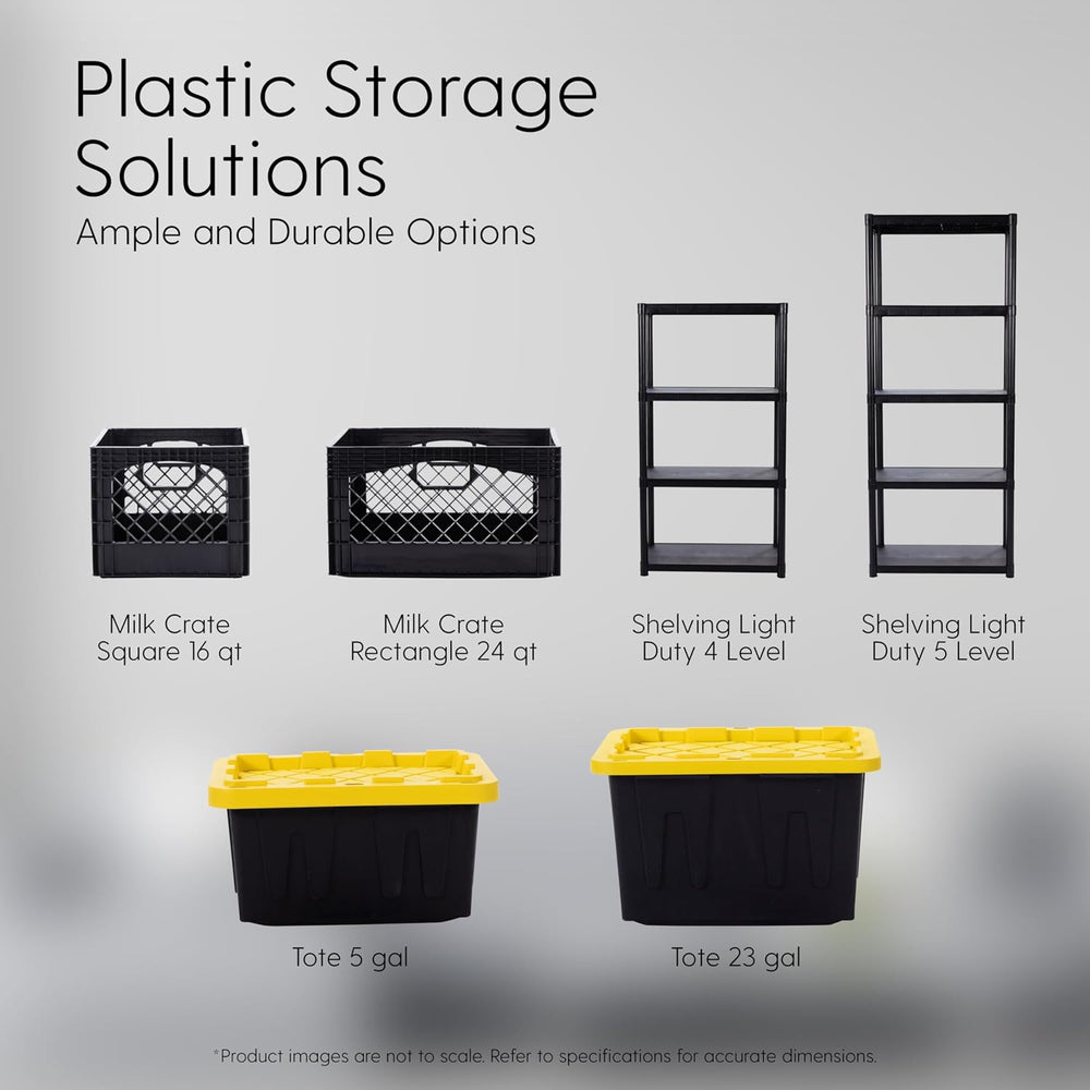 Plastic 5-Gallon Storage Tote with Lockable Lid, 4-Pack - Black/Yellow