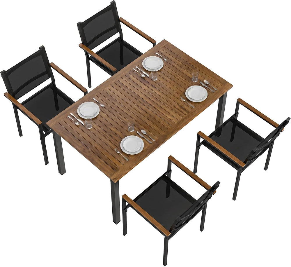 Outsunny 5 Piece Outdoor Dining Set for 4, 59" Rectangular Top, Teak