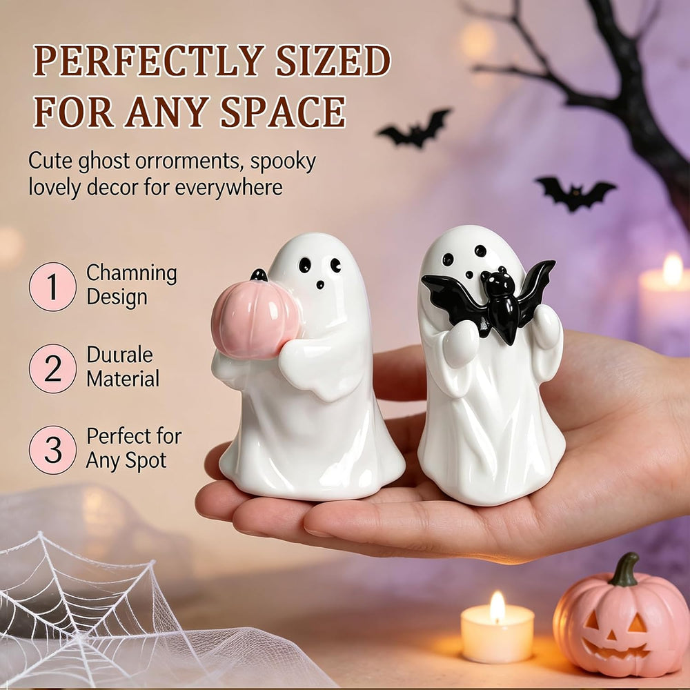 2Pcs Halloween Resin Ghost Figurines Cute Pink White Decor Indoor