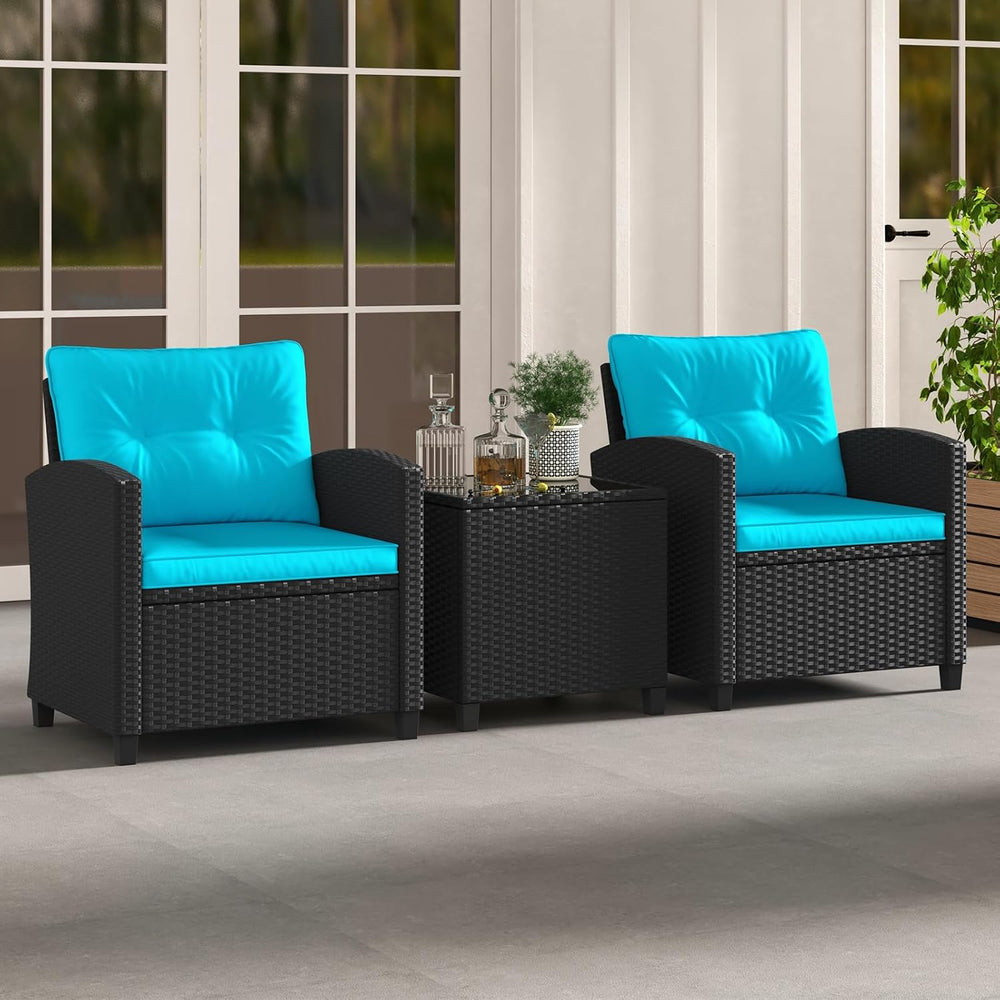 HAPPYGRILL 3 Pieces Wicker Patio Conversation Set, PE Rattan Bistro Sofa Set ...