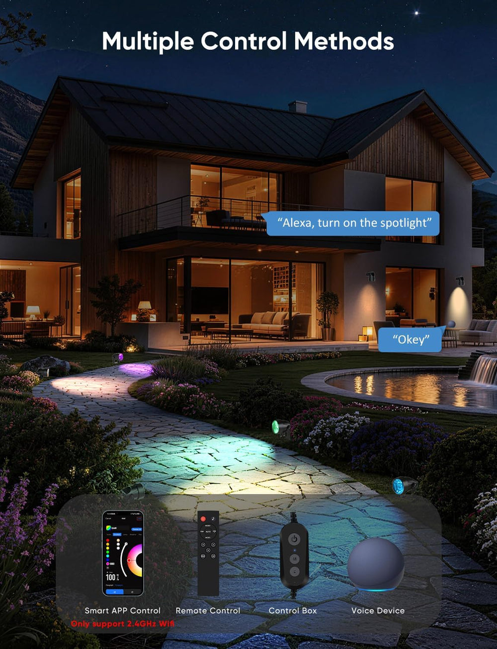 APPECK Landscape Lighting, RGBW Spotlights with APP Control,8 Pack