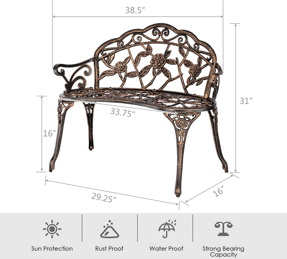 JOYBASE Outdoor Patio Bench - Cast Iron & Aluminum Garden Bench (Bronze)