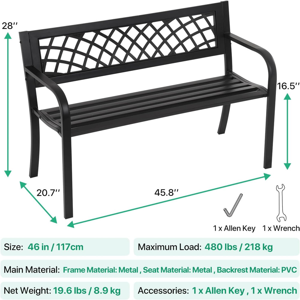 Dkeli Patio Outdoor Bench Park Metal Sturdy Cast Iron Garden Benches Porch Ch...