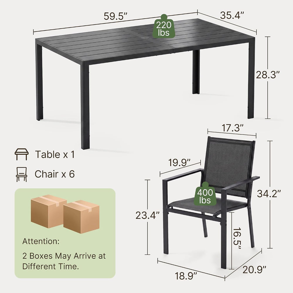 Ahomly Patio Table and Chairs Set for 6, Patio Dining Set, Black